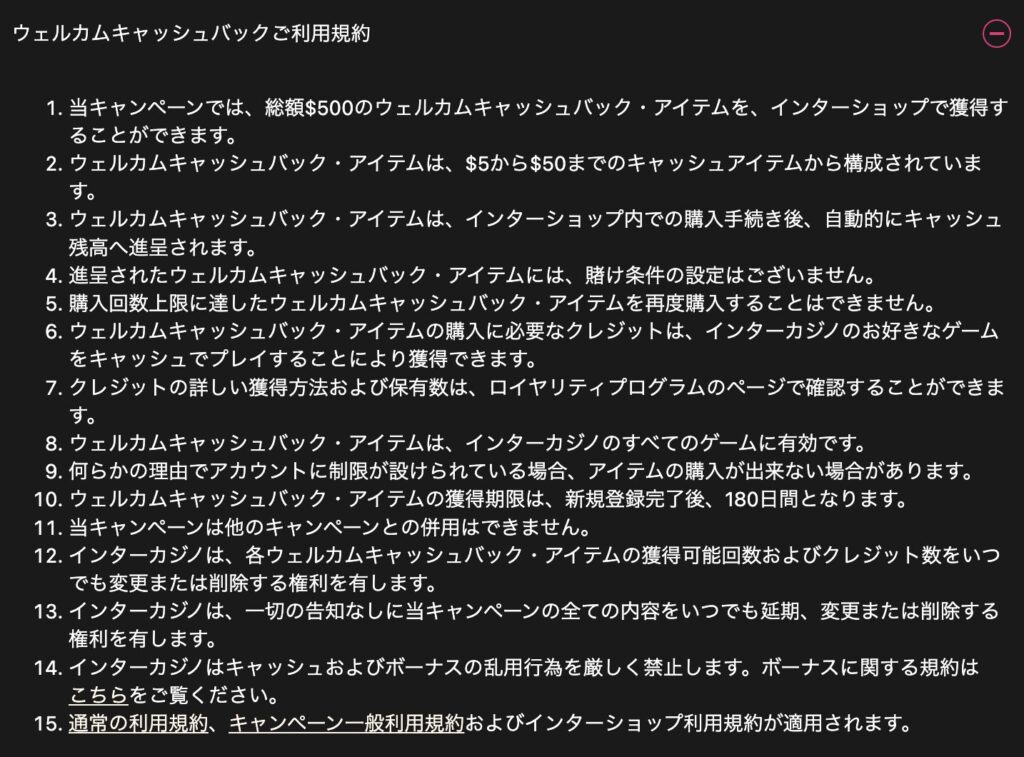 利用規約:インターカジノ